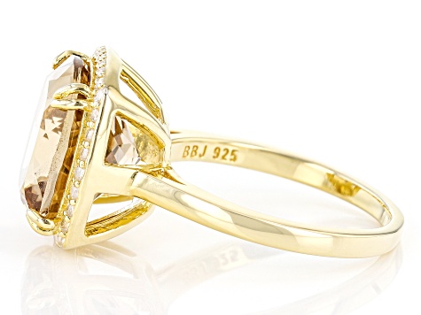 Champagne Quartz and White Zircon 18k Yellow Gold Over Silver Ring 5.75ctw
