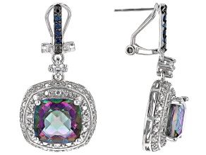 Multi-Color Peacock Quartz, Sapphire & Zircon Rhodium Over Silver Earrings 8.65ctw
