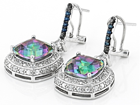 Multi-Color Peacock Quartz, Sapphire & Zircon Rhodium Over Silver Earrings 8.65ctw