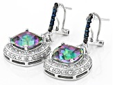 Multi-Color Peacock Quartz, Sapphire & Zircon Rhodium Over Silver Earrings 8.65ctw