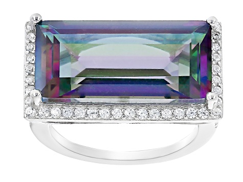 Multi-Color Peacock Quartz & White Zircon Rhodium Over Silver Ring 10.49ctw