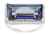 Multi-Color Peacock Quartz & White Zircon Rhodium Over Silver Ring 10.49ctw