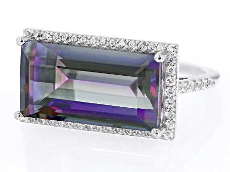 Multi-Color Peacock Quartz & White Zircon Rhodium Over Silver Ring 10.49ctw