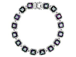 Multi-Color Peacock Quartz & White Zircon Rhodium Over Brass Bracelet 25.00ctw