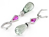 Green Prasiolite, Lab Created Sapphire & Zircon Rhodium Over Silver Earrings 25.02ctw