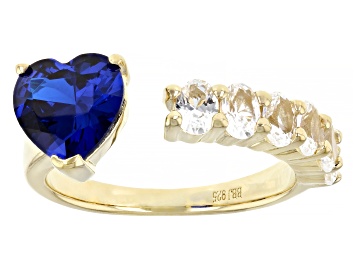 Picture of Blue Lab Created Spinel & Lab Sapphire 18k Gold Over Silver Heart Ring 2.63ctw
