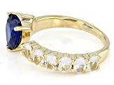 Blue Lab Created Spinel & Lab Sapphire 18k Gold Over Silver Heart Ring 2.63ctw