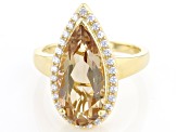 Champagne Quartz & White Zircon 18k Yellow Gold Over Silver Ring 4.86ctw