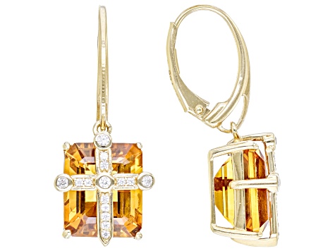 Golden Citrine & Zircon 18k Gold Over Silver Cross Earrings 10.05ctw