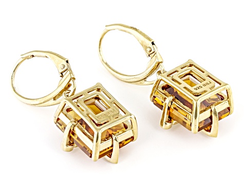 Golden Citrine & Zircon 18k Gold Over Silver Cross Earrings 10.05ctw