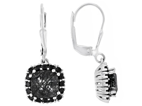 Black Tourmalinated Quartz Rhodium Over Sterling Silver Earrings 3.46ctw