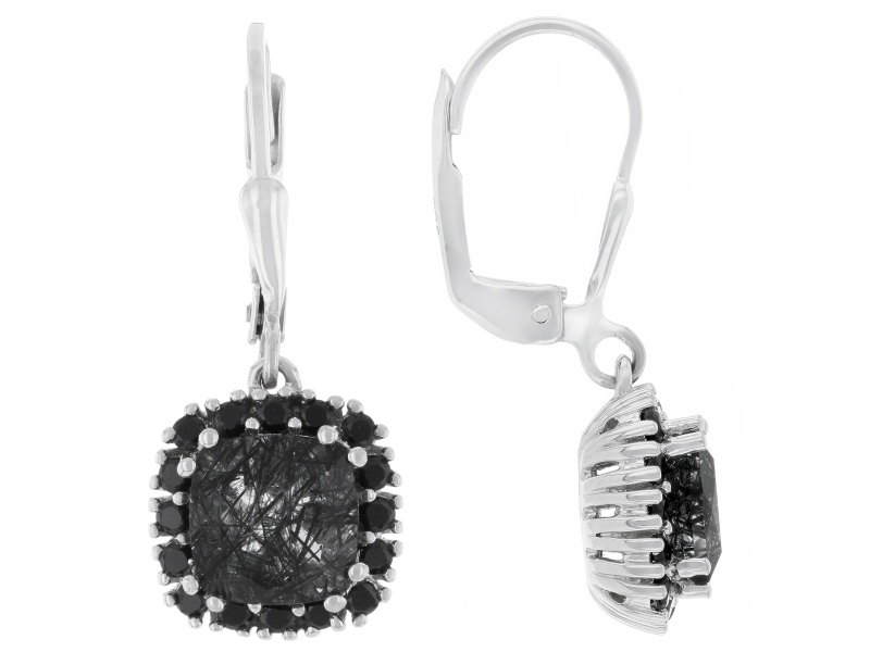 Black Tourmalinated Quartz Rhodium Over Sterling Silver Earrings 3.46ctw