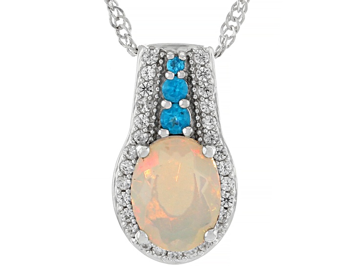 White Ethiopian Opal Rhodium Over Sterling Silver Pendant with Chain 1.33ctw