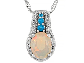 White Ethiopian Opal Rhodium Over Sterling Silver Pendant with Chain 1.33ctw