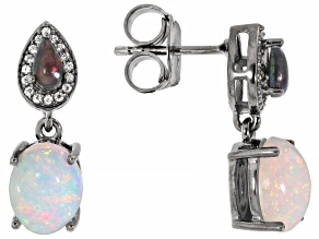White Ethiopian Opal Rhodium Over Sterling Silver Earrings 2.13ctw