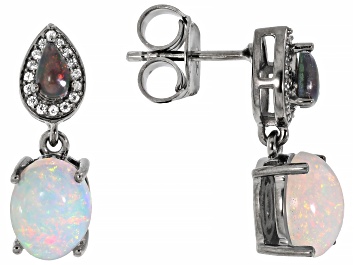 Picture of White Ethiopian Opal Rhodium Over Sterling Silver Earrings 2.13ctw