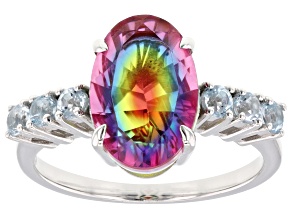 Rainbow Quartz Doublet Rhodium Over Sterling Silver Ring 3.45ctw