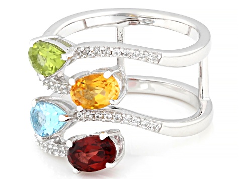 Multi-Stone Rhodium Over Sterling Silver Ring 1.80ctw