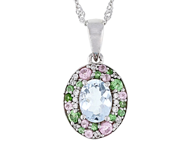 Blue Aquamarine Rhodium Over Sterling Silver Pendant with Chain 1.49ctw