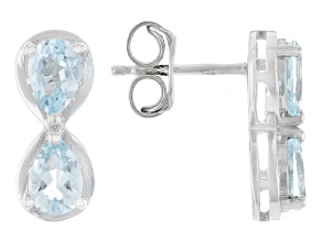 Blue Aquamarine Rhodium Over Sterling Silver Earrings 1.02ctw