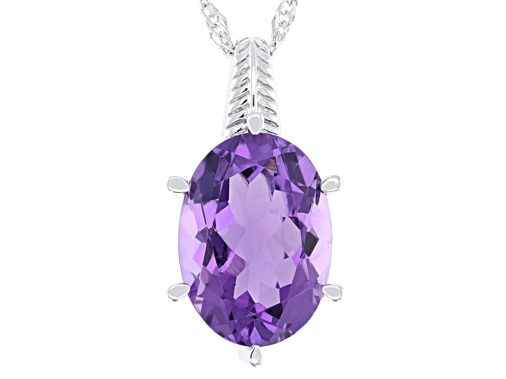 Purple Canela Amethyst Rhodium Over Sterling Silver Pendant with Chain 4.95ct