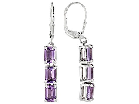 Canela Amethyst Rhodium Over Sterling Silver Earrings 2.97ctw