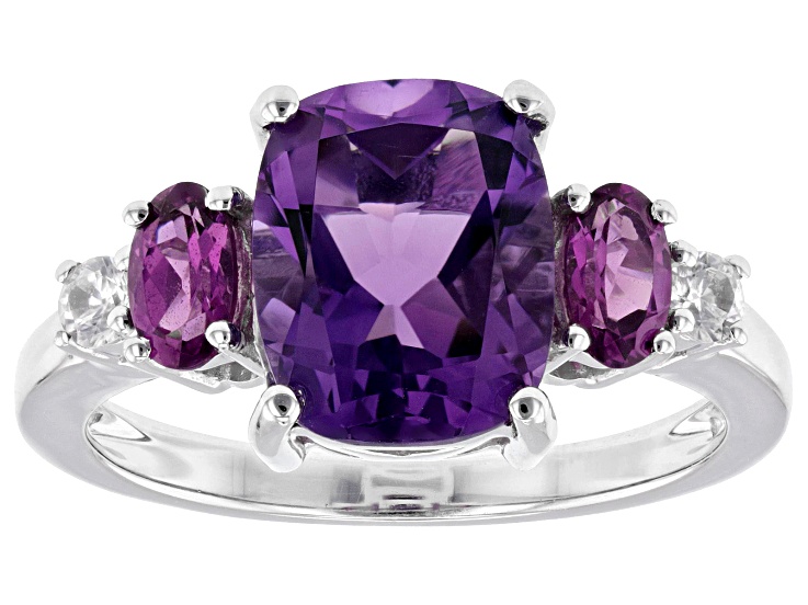 Canela Amethyst Rhodium Over Sterling Silver Ring 3.01ctw