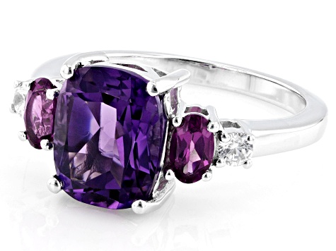 Canela Amethyst Rhodium Over Sterling Silver Ring 3.01ctw