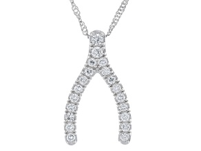 White Zircon Rhodium Over Sterling Silver Wishbone Pendant with Chain 0.59ctw