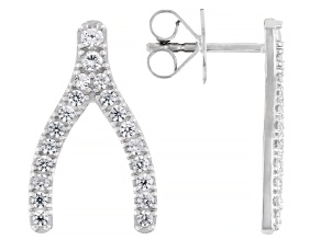 White Zircon Rhodium Over Sterling Silver Wishbone Earrings 0.75ctw