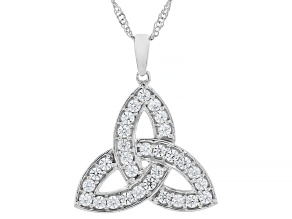 White Zircon Rhodium Over Sterling Silver Trinity Knot Pendant with Chain 0.81ctw