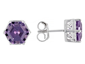 Hexagon Cut Lavender Amethyst Rhodium Over Sterling Silver Earrings 3.80ctw