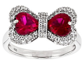 Lab Created Ruby Rhodium Over Sterling Silver Bow Ring 2.07ctw