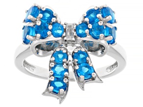 Blue Neon Apatite Rhodium Over Sterling Silver Bow Ring 1.41ctw
