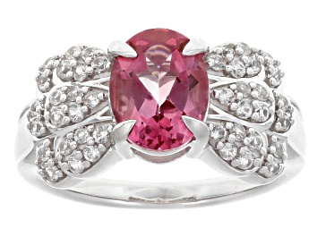 Picture of Pink Topaz Rhodium Over Sterling Silver Bow Ring 2.47ctw