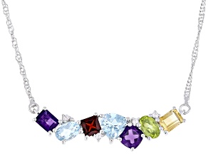 Multi-Color Multi-Stone Rhodium Over Sterling Silver Necklace 3.39ctw