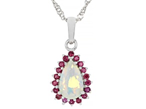 White Ethiopian Opal Rhodium Over Sterling Silver Pendant with Chain 0.30ctw