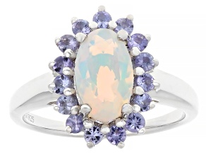 White Ethiopian Opal Rhodium Over Sterling Silver Ring 0.38ctw