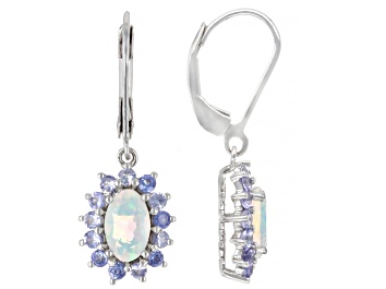 Picture of White Ethiopian Opal Rhodium Over Sterling Silver Earrings 0.66ctw