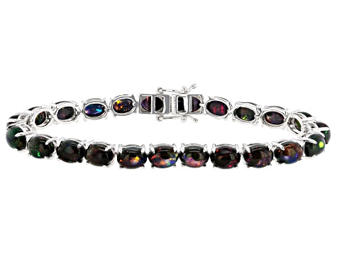 Black Ethiopian Opal Rhodium Over Sterling Silver Bracelet 17.28ctw
