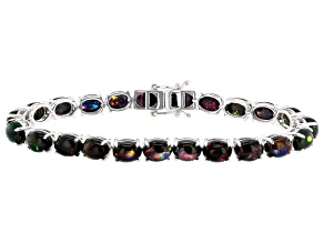 Black Ethiopian Opal Rhodium Over Sterling Silver Bracelet 17.28ctw