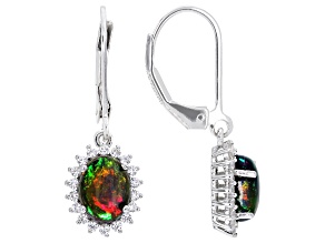 Black Ethiopian Opal Rhodium Over Sterling Silver Earrings 2.04ctw
