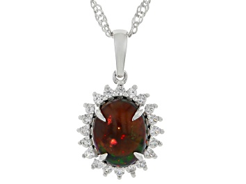 Picture of Black Ethiopian Opal Rhodium Over Sterling Silver Pendant with Chain 0.28ctw