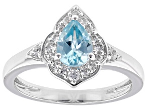 Blue Zircon Rhodium Over Sterling Silver Ring 1.18ctw