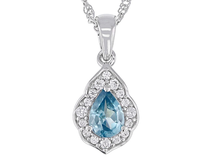 Blue Zircon Rhodium Over Sterling Silver Pendant with Chain 1.35ctw