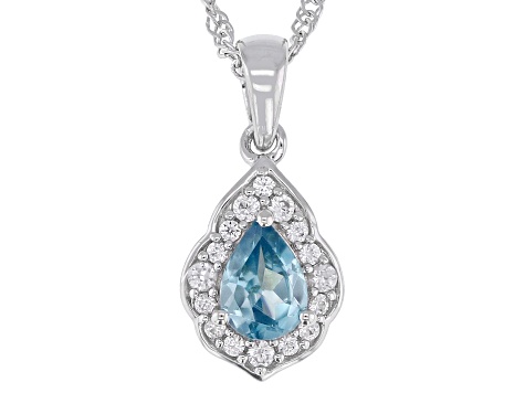 Blue Zircon Rhodium Over Sterling Silver Pendant with Chain 1.35ctw