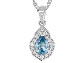 Blue Zircon Rhodium Over Sterling Silver Pendant with Chain 1.35ctw