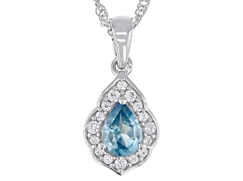Picture of Blue Zircon Rhodium Over Sterling Silver Pendant with Chain 1.35ctw