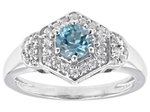 Blue Zircon Rhodium Over Sterling Silver Ring 0.88ctw