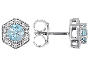 Blue Zircon Rhodium Over Sterling Silver Earrings 1.76ctw